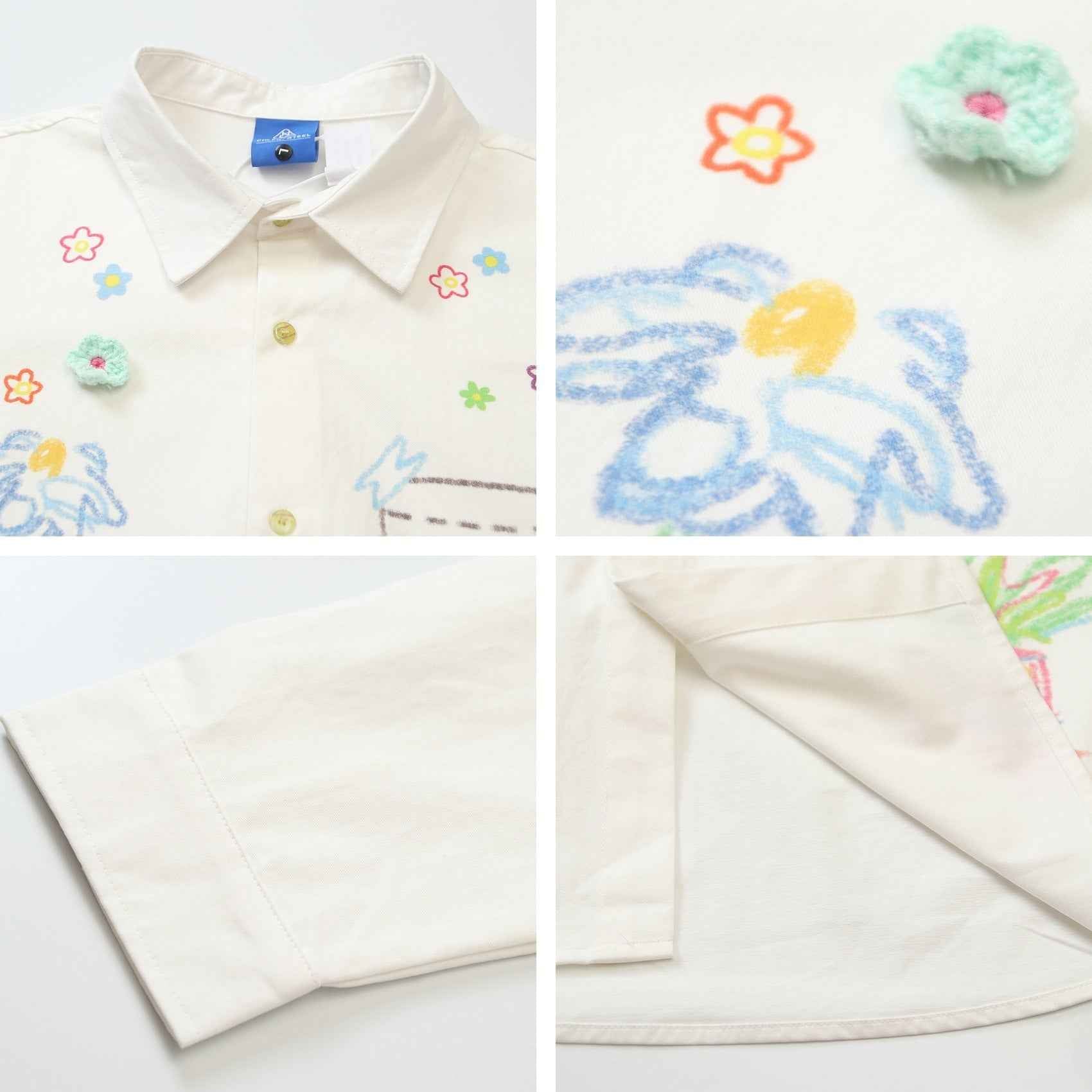 Retro Long Sleeve Graffiti Print Three-Dimensional Small Flower Long Sleeve Shirt For Women | MuddyStock Originals MuddyStock