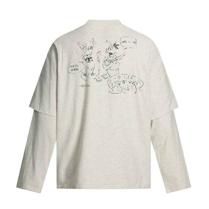 Cartoon Print Fake Two-Piece Long Sleeve T-Shirt For Men And Women | MuddyStock Originals MuddyStock
