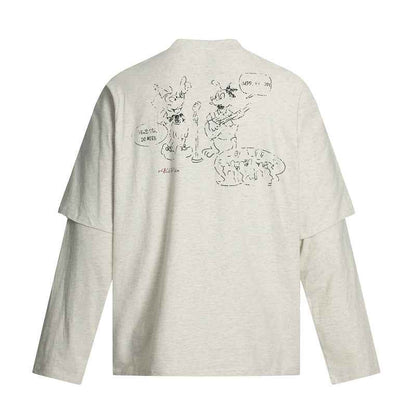 Cartoon Print Fake Two-Piece Long Sleeve T-Shirt For Men And Women | MuddyStock Originals MuddyStock