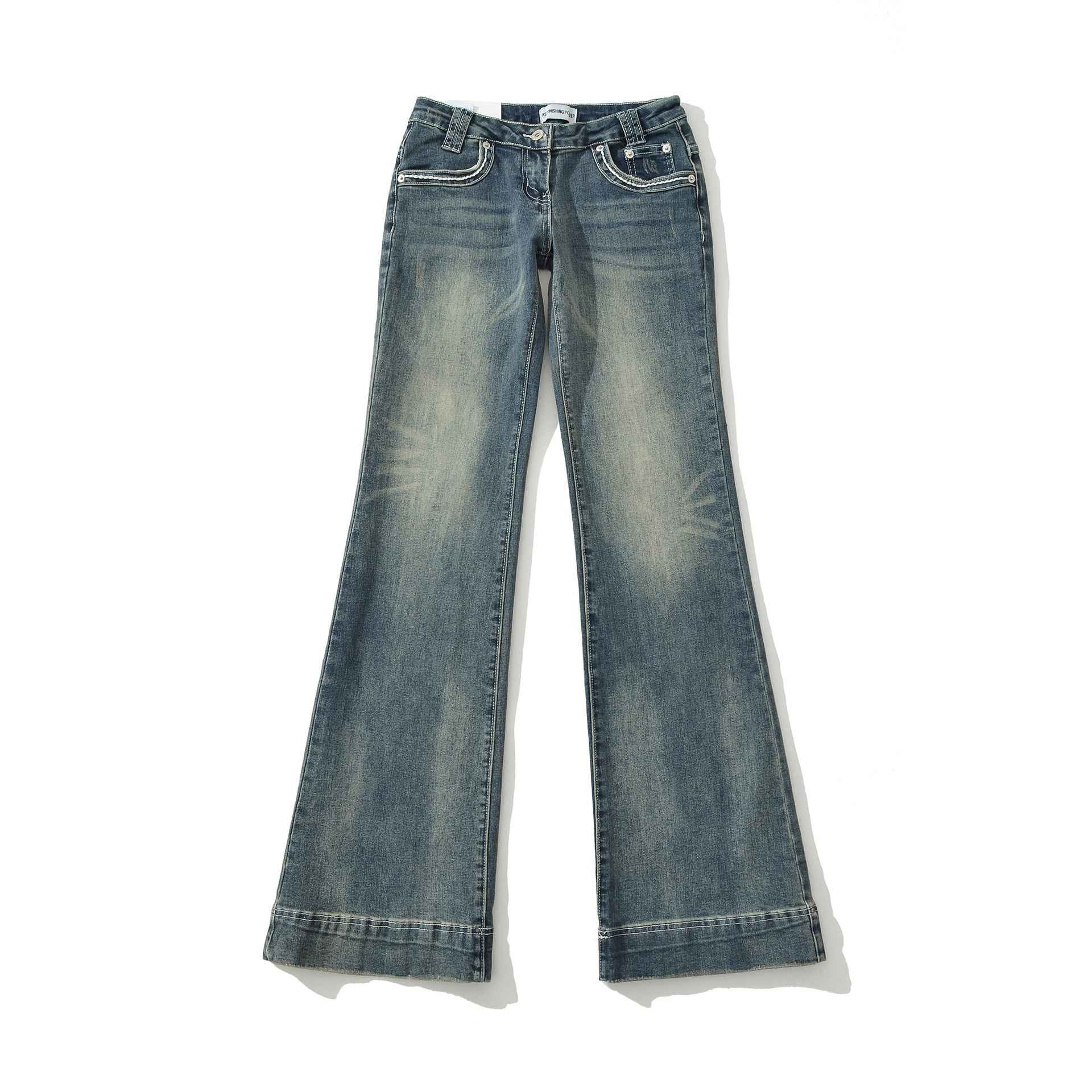 Low-Waist Washed Blue Flared Jeans for Women, Comfortable and Versatile Denim Pants