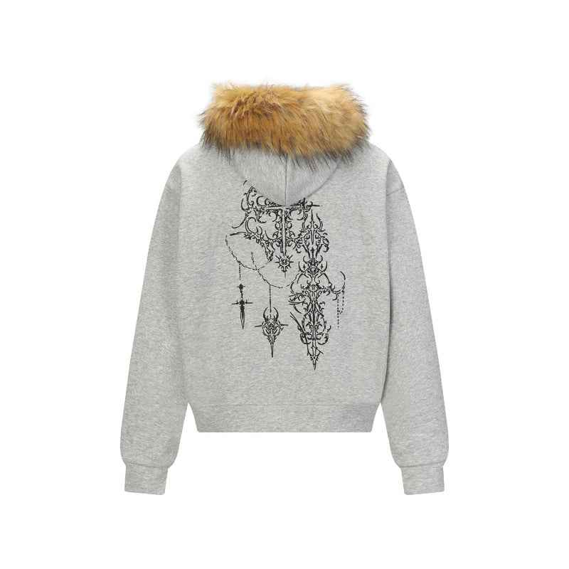 High Street Gothic Style Printed Fur Collar Hoodie for Men | MuddyStock Originals MuddyStock