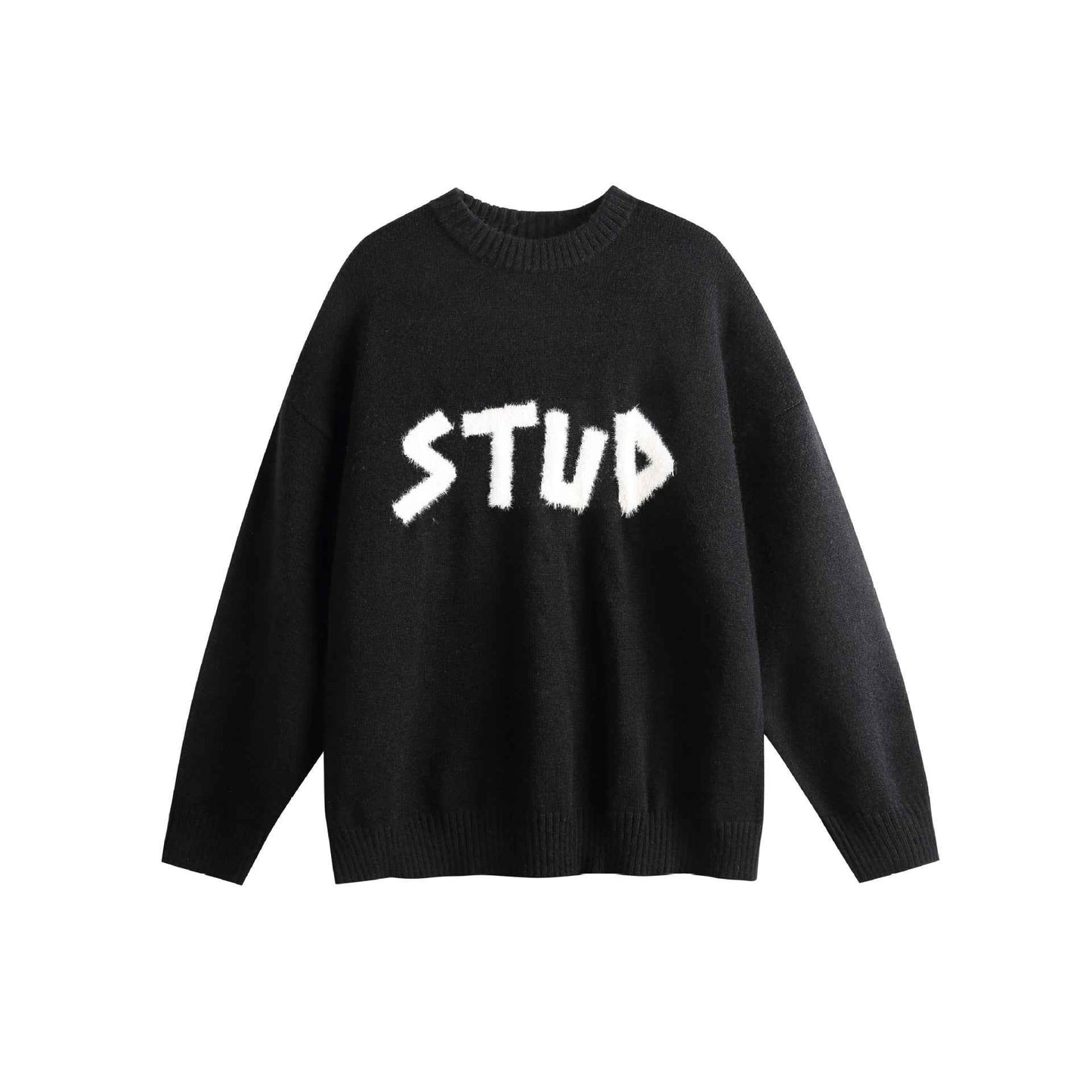 Loose Crewneck Long Sleeve Knit Sweater For Men And Women | MuddyStock Originals Black MuddyStock