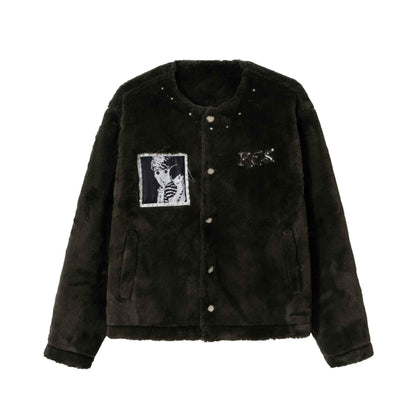 Casual Fleece Beaded Cartoon Patch Short Quilted Jacket For Women | MuddyStock Originals