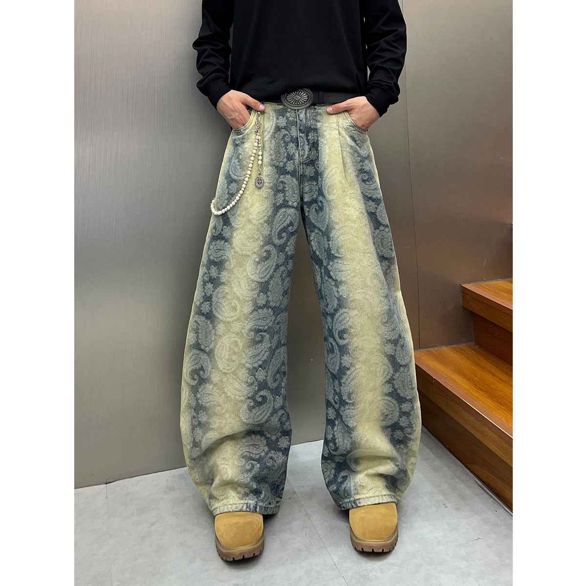 Men's Jacquard gradient washed denim jeans with curved edges | MuddyStock Originals