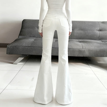 Low waist slimming and slightly flared white stretch jeans