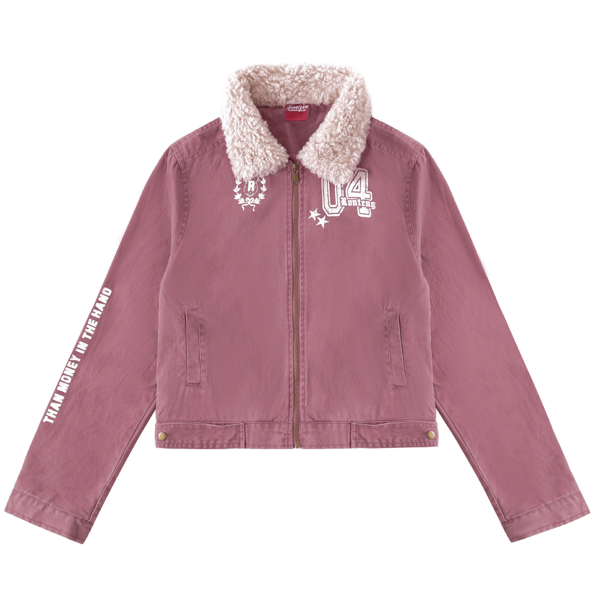 Women's Sherpa Distressed Print Turn-down Collar Short Moto Jacket | MuddyStock Originals Red