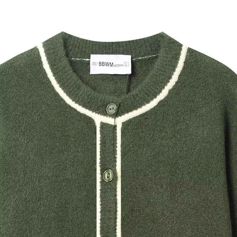 Color blocking trimmed knitted jacket