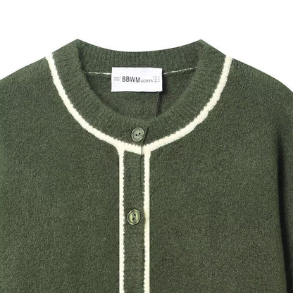 Color blocking trimmed knitted jacket