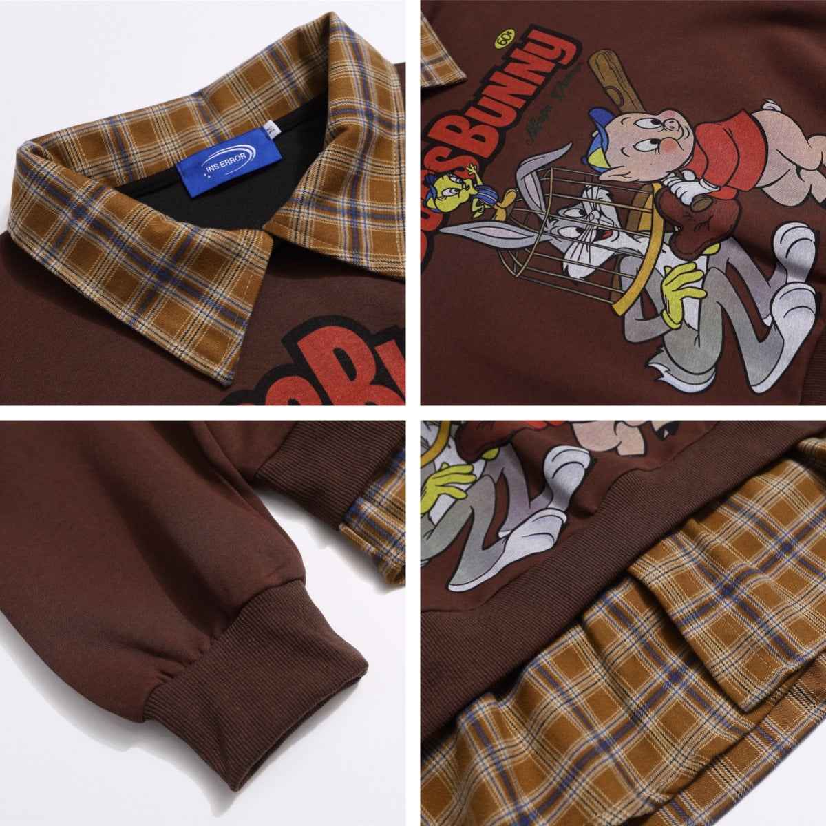 Retro Cartoon Print Patchwork Fake Two-Piece Polo Neck Sweatshirt For Men And Women | MuddyStock Originals MuddyStock