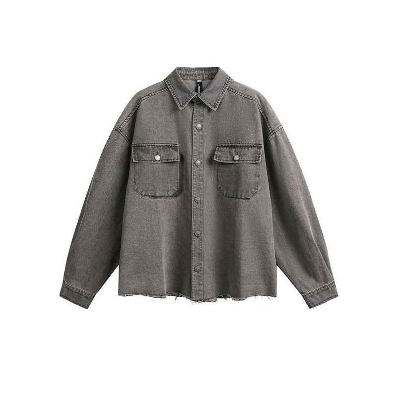 Loose washed denim long sleeved shirt for men | MuddyStock Originals