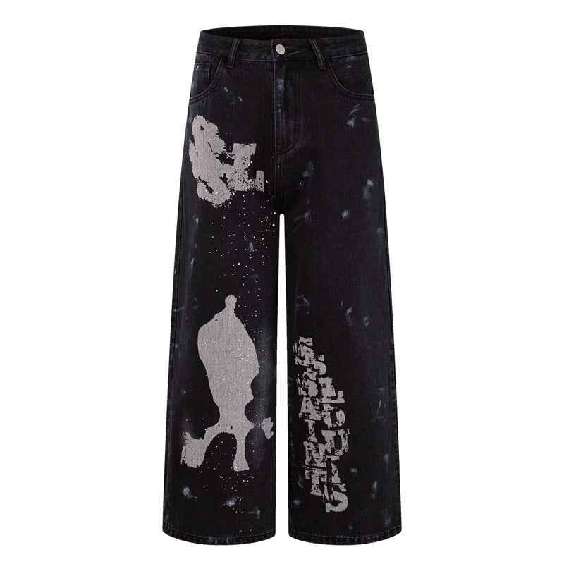Vintage washed printed design jeans for women | MuddyStock Originals Black
