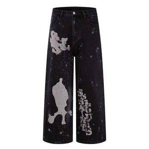 Vintage washed printed design jeans for women | MuddyStock Originals Black