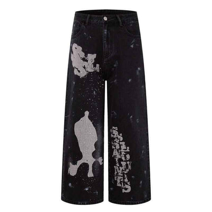 Vintage washed printed design jeans for women | MuddyStock Originals Black