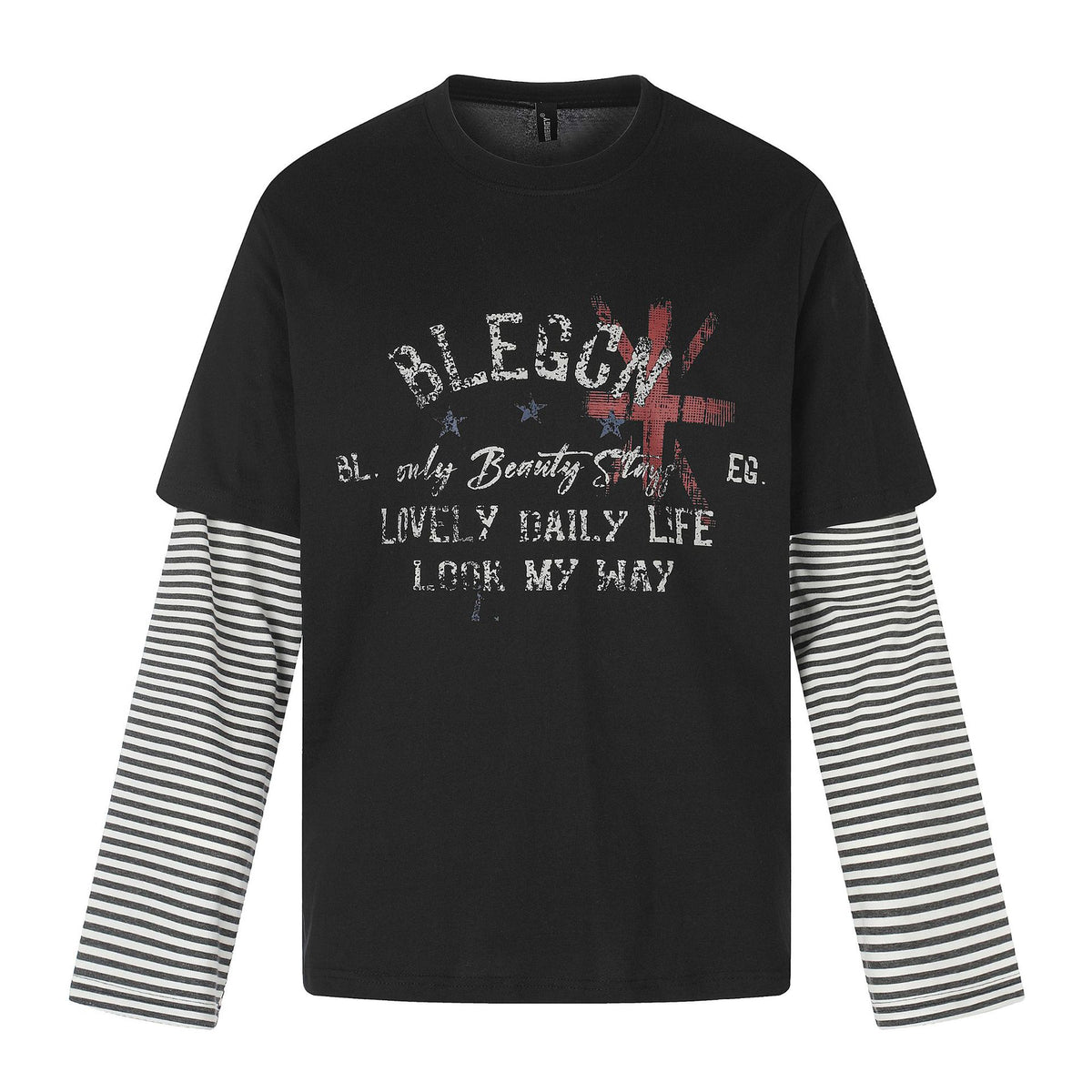 Printed Faux Layered Long Sleeve Tee For Men | MuddyStock Originals Black
