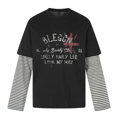 Printed Faux Layered Long Sleeve Tee For Men | MuddyStock Originals Black
