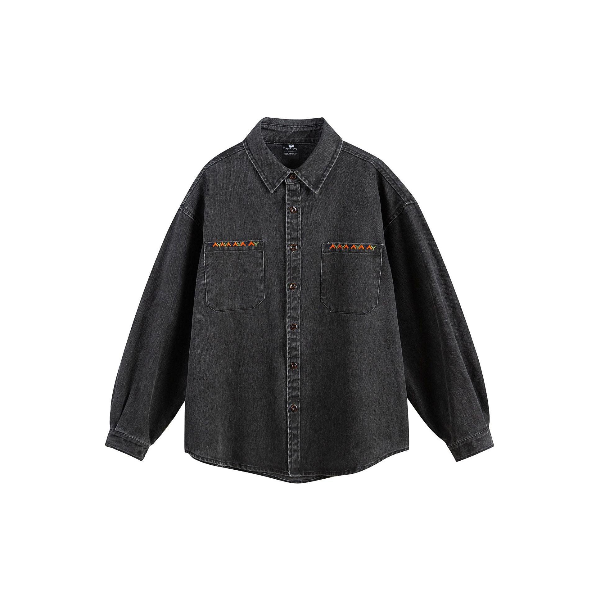 Loose Casual Versatile Denim Shirt For Men | MuddyStock Originals Black