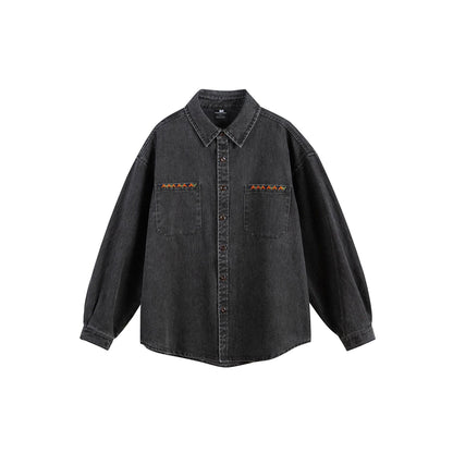 Loose Casual Versatile Denim Shirt For Men | MuddyStock Originals Black