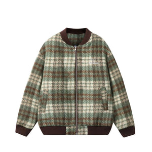 Color-Blocked Plaid Versatile Baseball Jacket For Men And Women | MuddyStock Originals Green stripe