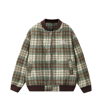 Color-Blocked Plaid Versatile Baseball Jacket For Men And Women | MuddyStock Originals Green stripe eprolo