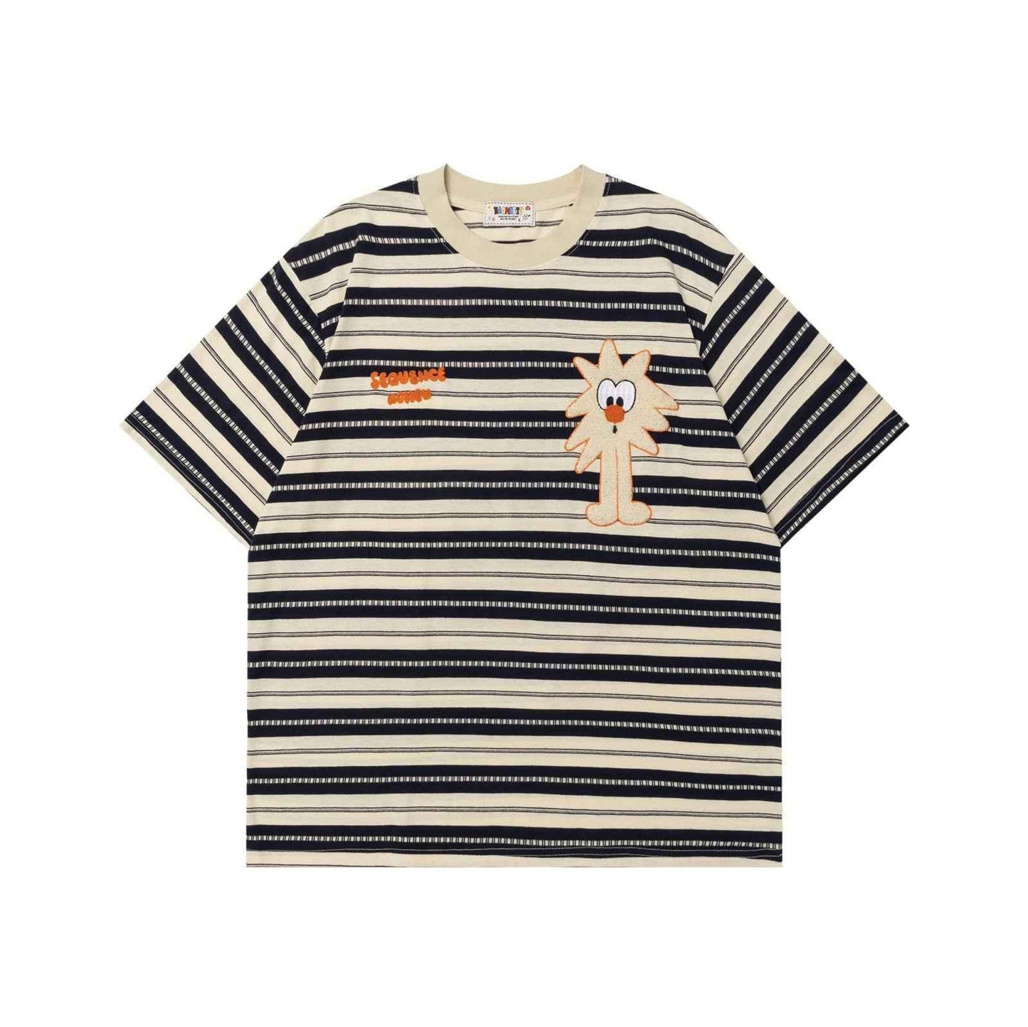 Cartoon embroidered striped short sleeved T-shirt for men | MuddyStock Originals Black