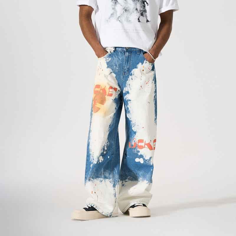 Street Style Graffiti Letter Print Denim Pants For Men | MuddyStock Originals