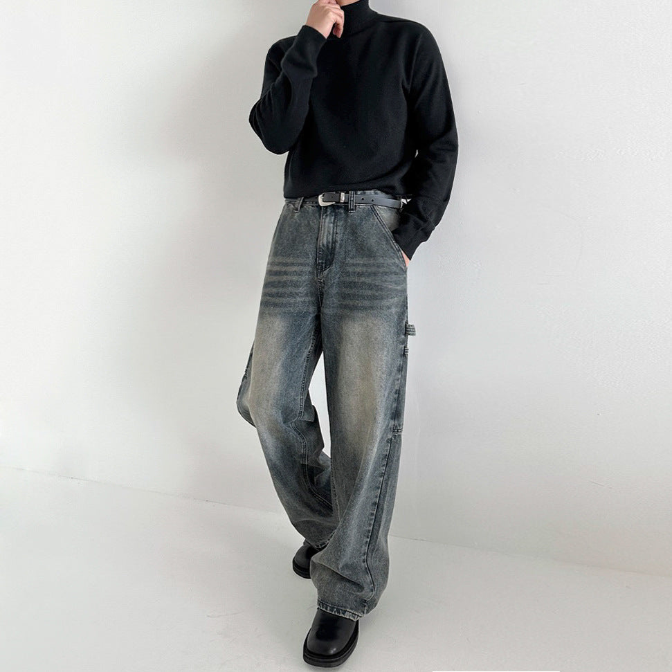 Casual Style Workwear Style Denim Material Straight Leg Wide Leg Clean Fit Pants eprolo