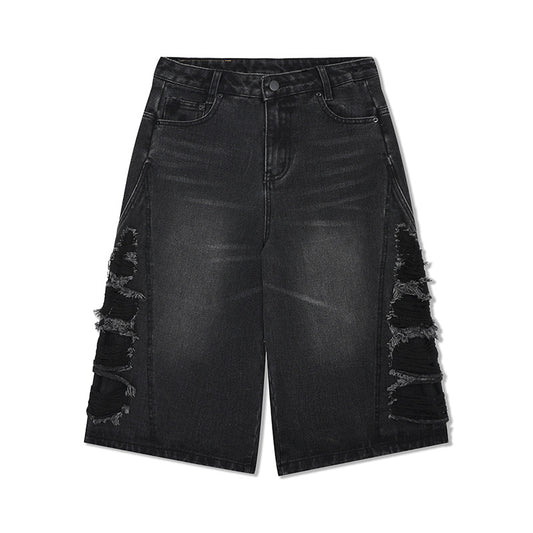 Vintage denim loose cut wide leg straight leg seven quarter shorts