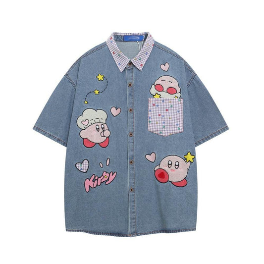 Embroidery Denim Short Sleeve Shirt For Women | MuddyStock Originals Denim Blue MuddyStock