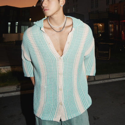 Loose casual lapel thin hollow knit shirt for men | MuddyStock Originals MuddyStock