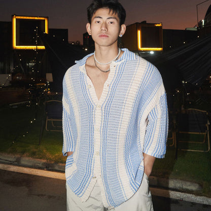 Loose casual lapel thin hollow knit shirt for men | MuddyStock Originals MuddyStock