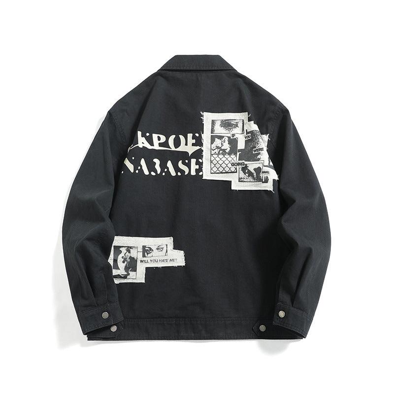 Washed Letter Print Patch Loose Streetwear Style Work Jacket For Men | MuddyStock Originals