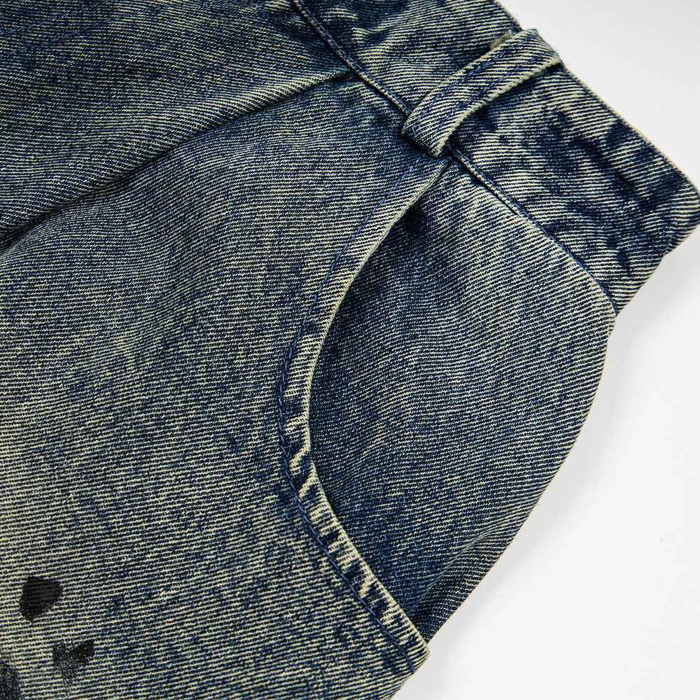 Dog graffiti cartoon straight leg denim shorts
