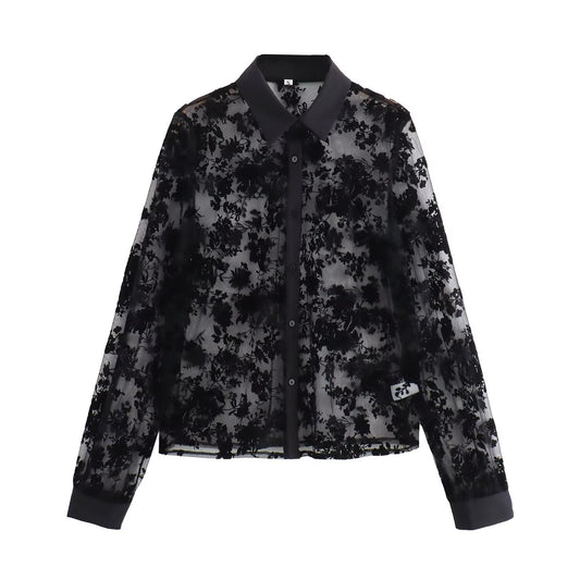 Flip collar see through loose and versatile shirt top for women | MuddyStock Originals MuddyStock