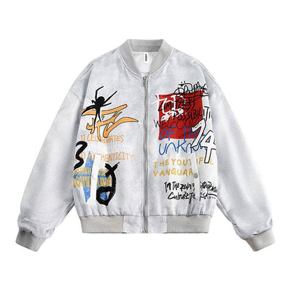Printed Graffiti Letter Pilot Jacket For Women White MuddyStock