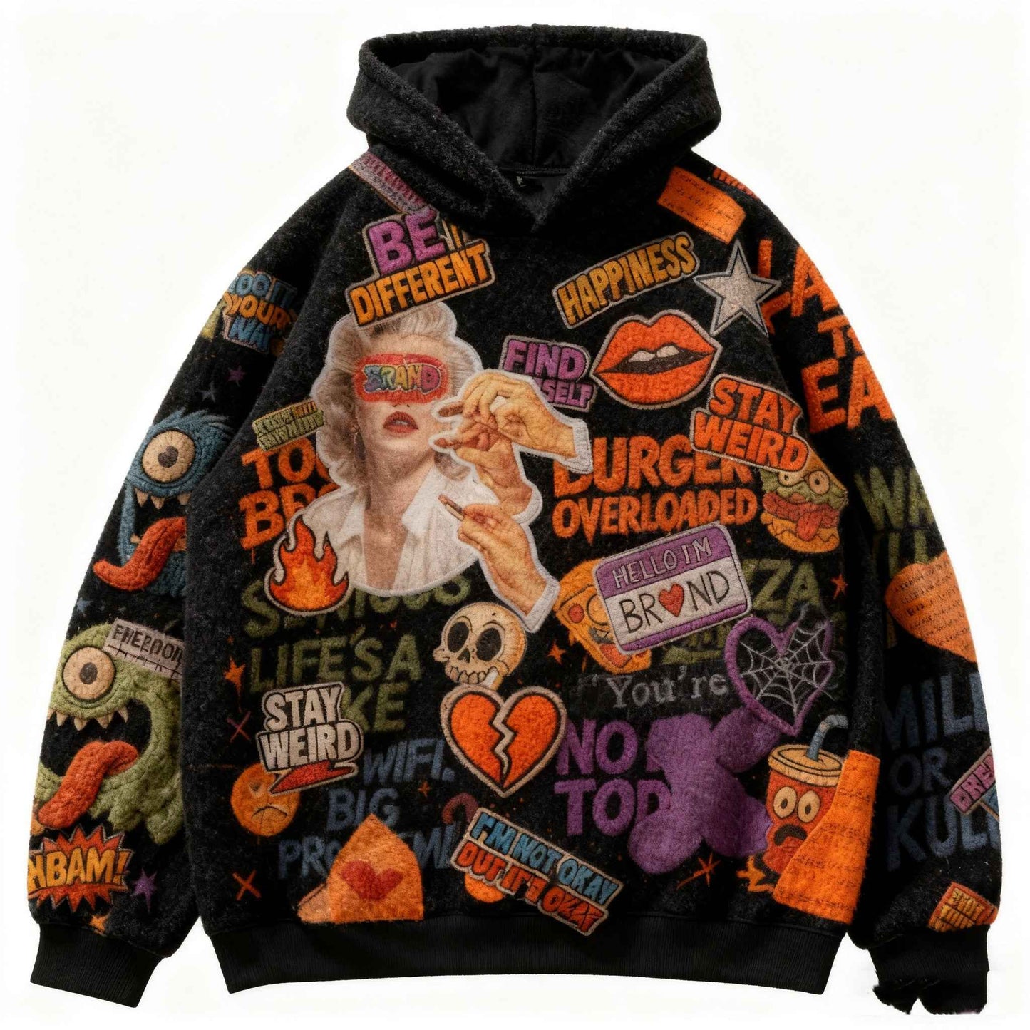 Fashion Casual Printed Polyester Hoodie For Men And Women Black MuddyStock