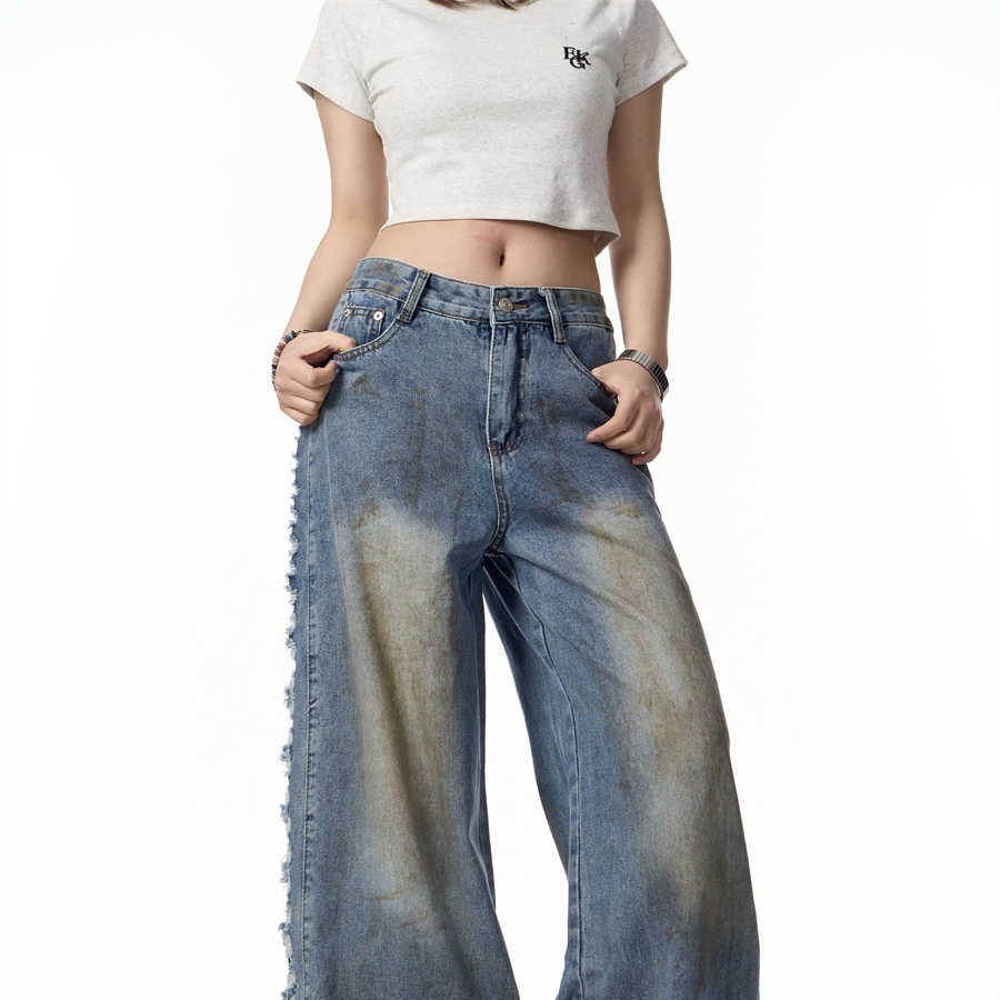 American Retro Gradient Jeans For Women Retro Blue