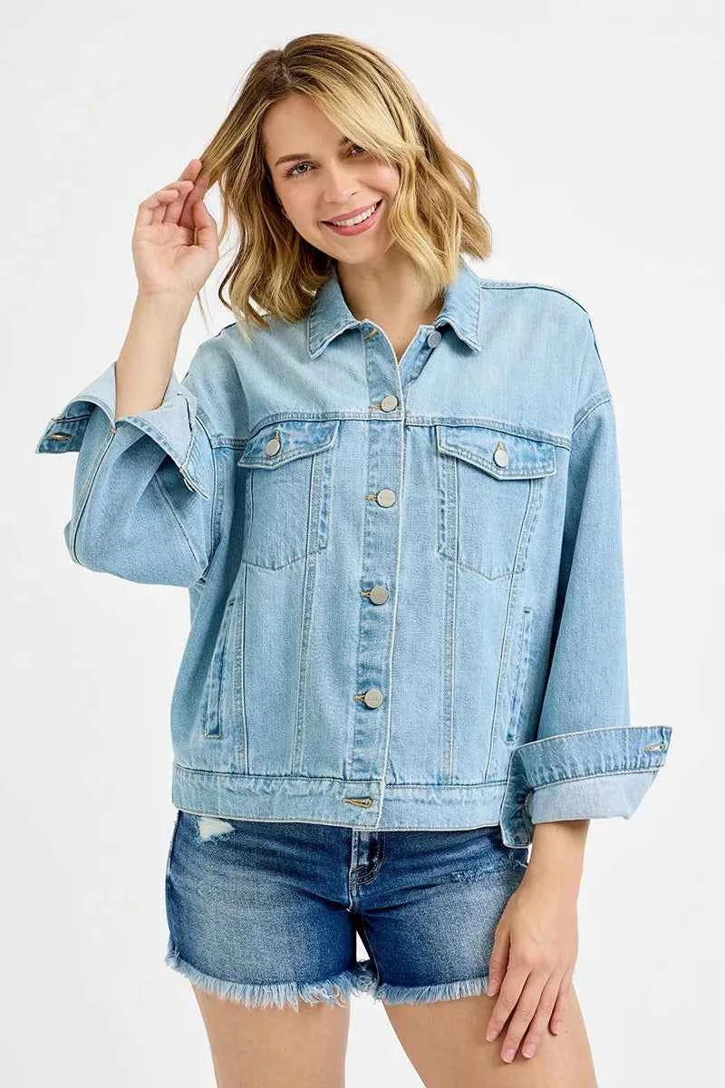 RISEN Washed Dropped Shoulder Denim Jacket For Women Trendsi