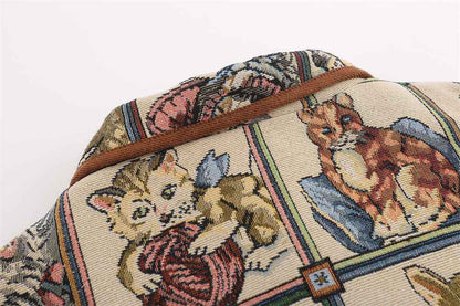 Animal Cat Plaid Lapel Coat For Women MuddyStock