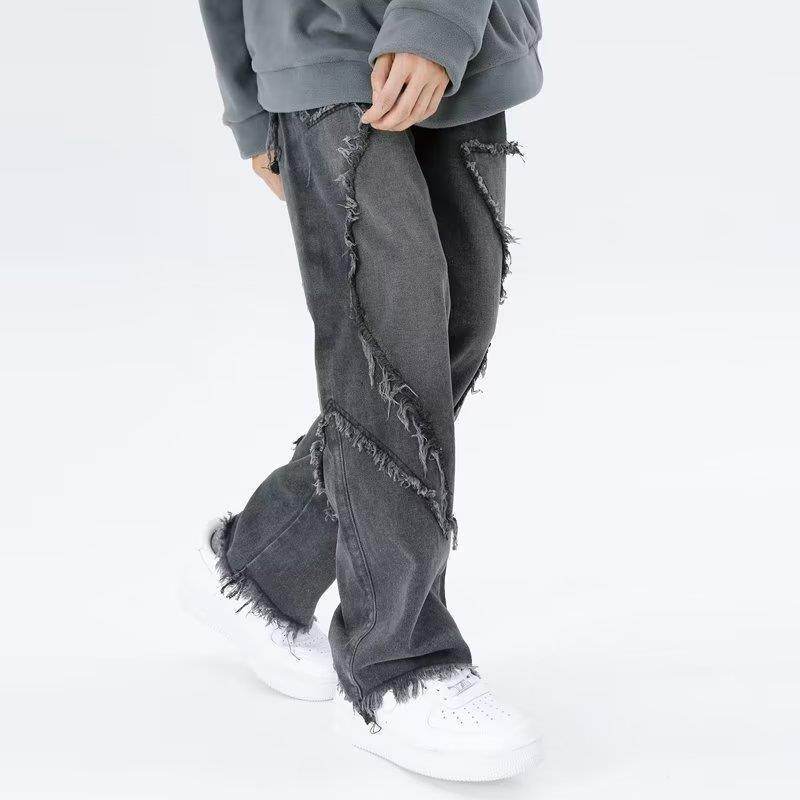 Raw Hem Jeans Men's American High Street Straight-leg Pants MuddyStock