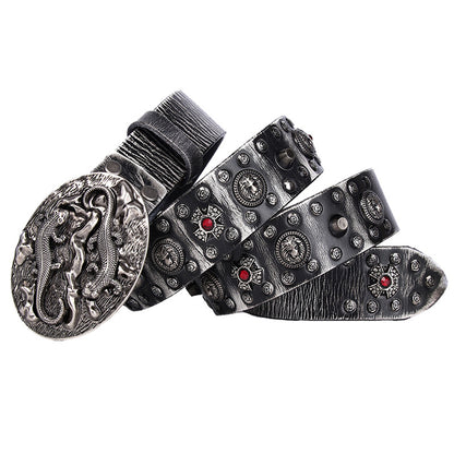Punk Rivet Men's Leather Belt Retro White