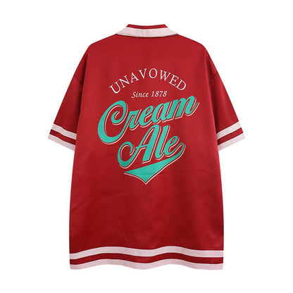 Letter Print Short-sleeved Shirt For Women Red MuddyStock
