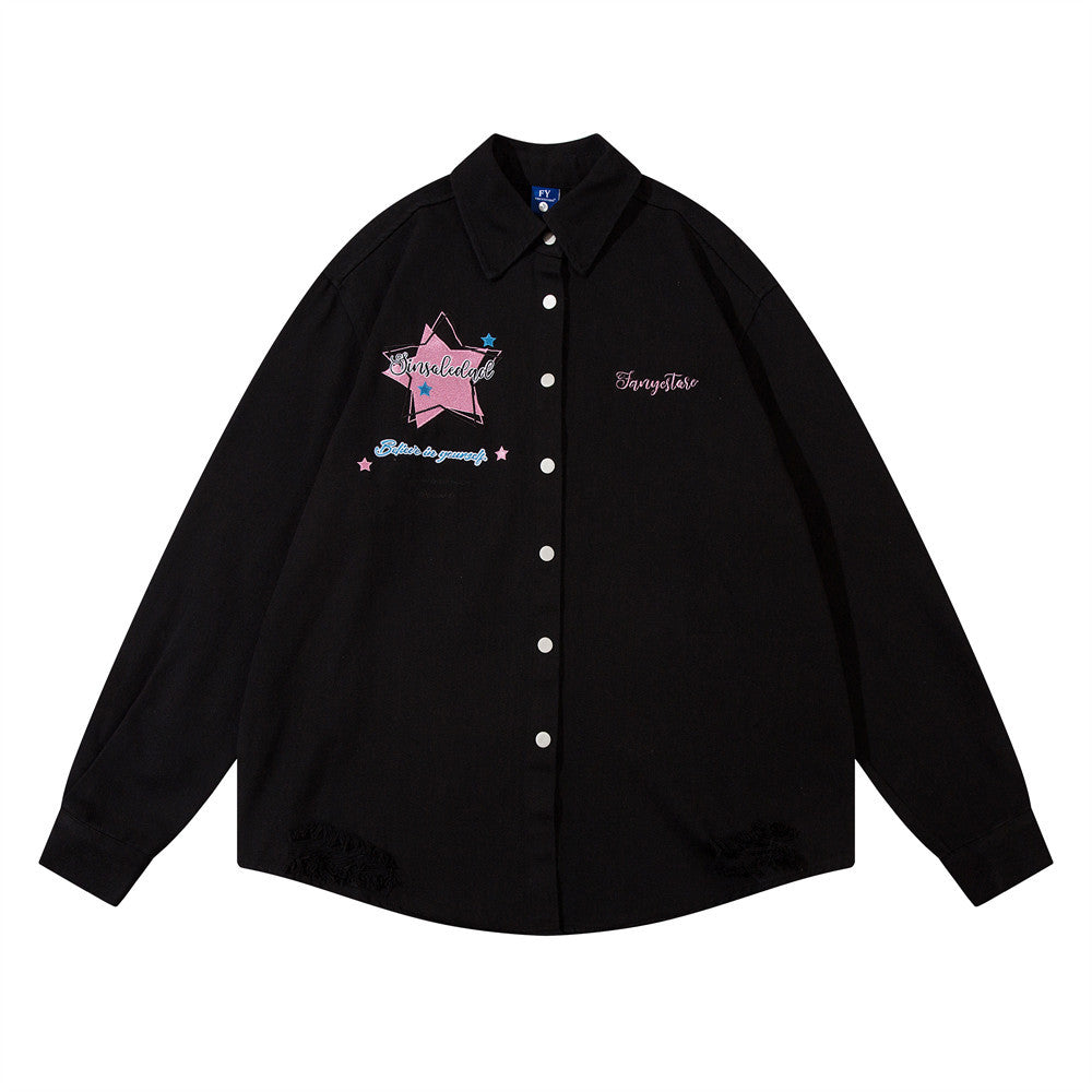 Five-pointed Star Long-sleeved Shirt For Women FY5802 Black