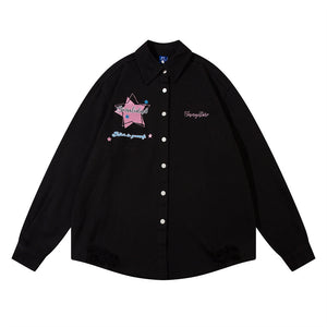 Five-pointed Star Long-sleeved Shirt For Women FY5802 Black