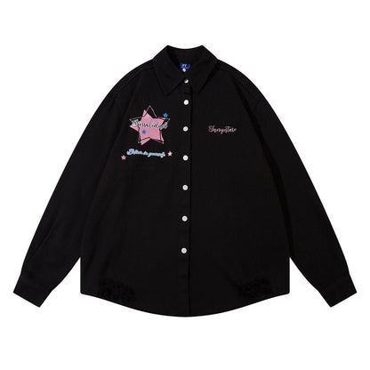 Five-pointed Star Long-sleeved Shirt For Women FY5802 Black