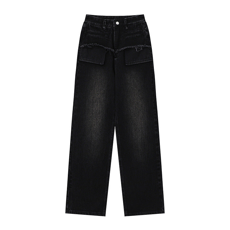 Retro Distressed Straight Jeans For Women Black All Products