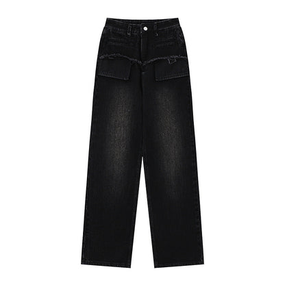 Retro Distressed Straight Jeans For Women Black All Products