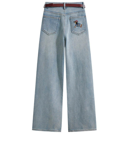 High Waist Slimming Loose Straight Fleece-lined Padded Wide Leg Jeans MuddyStock