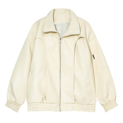 Winter Loose Leather Jacket For Men Apricot MuddyStock