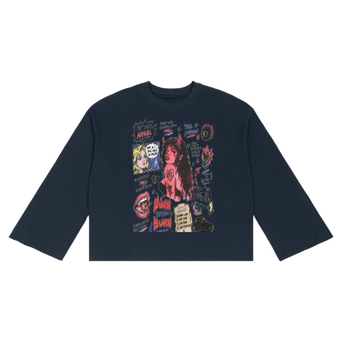 Unisex Waffle Raw Edge T-Shirt | MuddyStock Originals Navy Blue