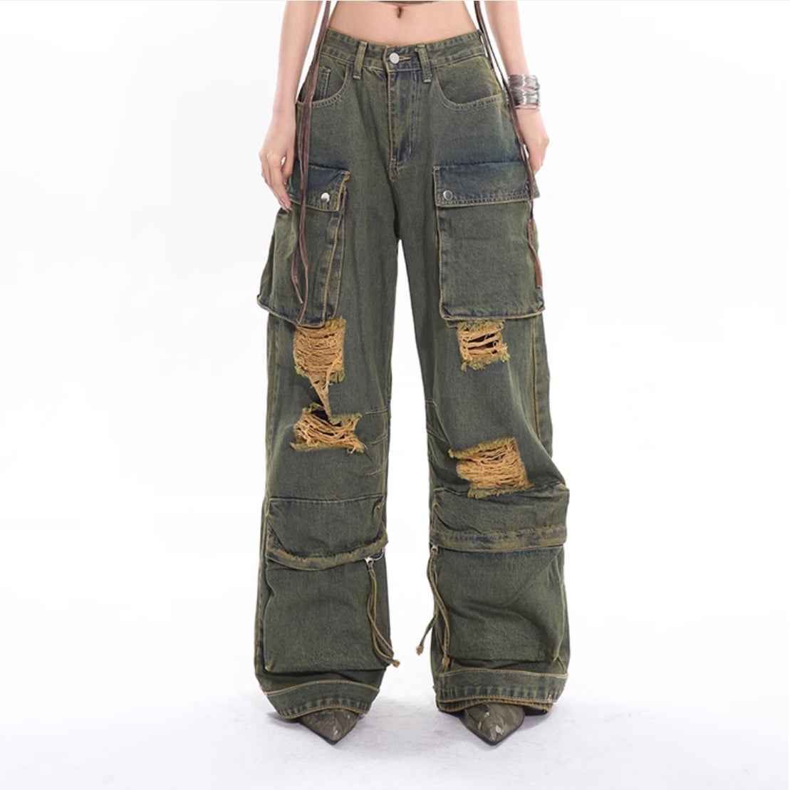 Retro Mopping Waste Jeans Washed And Worn Overalls MuddyStock